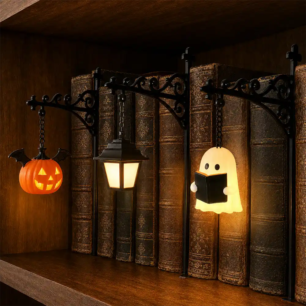 No Custom,Halloween,Cozy,Reading,Gift For Yourself,Gift For Women - Bookish Halloween Reading Lover Ghost Pumpkin - Personalized Bookshelf Lantern Light