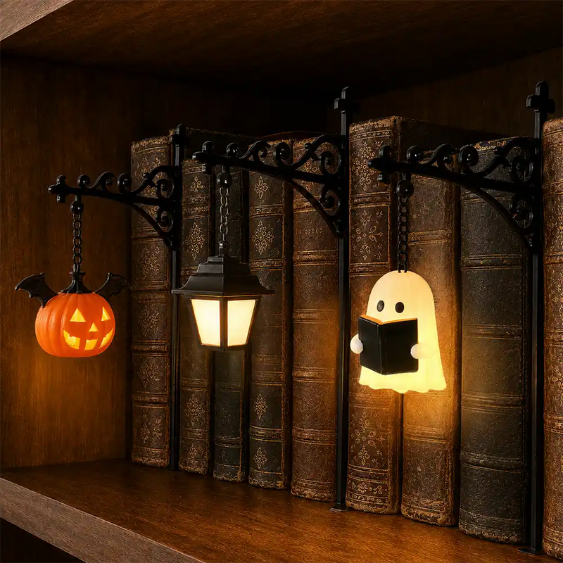 No Custom,Halloween,Cozy,Reading,Gift For Yourself,Gift For Women - Bookish Halloween Reading Lover Ghost Pumpkin - Personalized Bookshelf Lantern Light