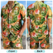 Gift For Husband,Gift For Boyfriend,Gift For Yourself,Parents,Gift For Men,Gift For Father,Gift For Grandpa,Pet Lovers,Pet Dad,Dog Lovers,Dog Dad,Cat Lovers,Cat Dad,Non-Eng,Photo,Playful - Custom Photo Tropical Leaves Pattern With Family Pet Face - Personalized Hawaii Set Shirt And Shorts