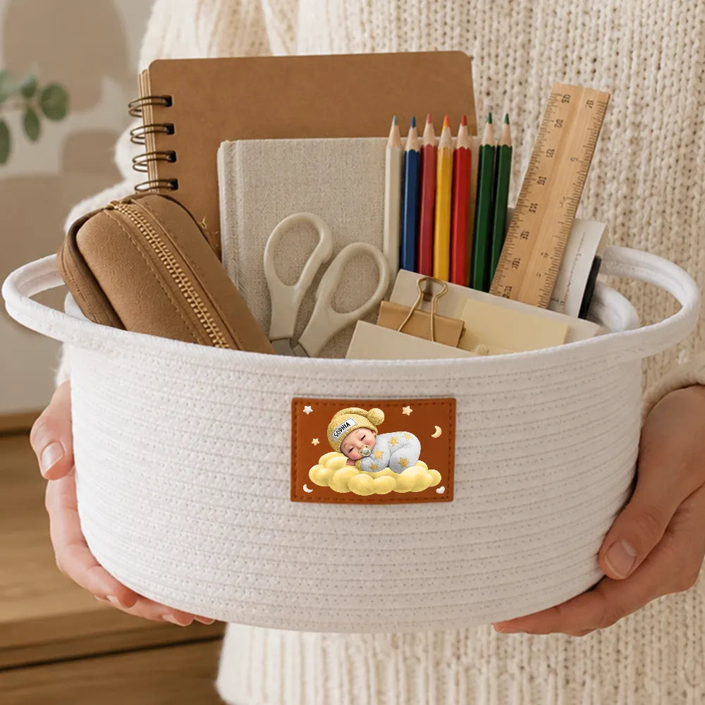 Adorable,Gift For Mother,Gifts For Her,New Baby,New Mom,Vector - Baby Shower Gifts For New Mom, New Dad - Personalized Sleeping Baby Woven Rope Basket
