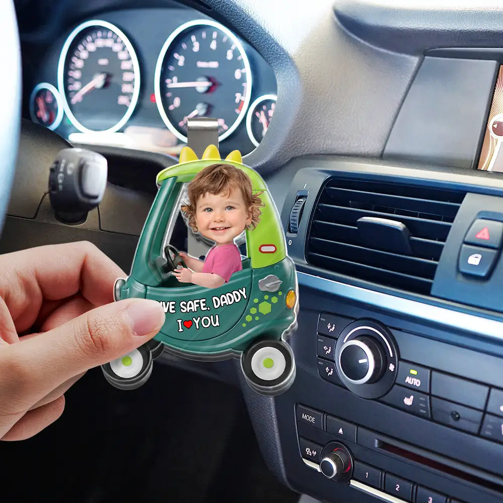 Gift For Father,Custom Photo,Adorable,Cut-Face Photo - Custom Photo Drive Safe Dad Papa 3D Effect Funny Car - Personalized Custom Shaped Acrylic Car Visor Clip
