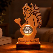 Christmas,Custom Photo,Gift For Mother,Gifts For Her,New Baby,Pregnant Mom,Sentimental,Upload Full Photo - Mindful Gift For Pregnant Mom, New Mother - Personalized Custom Photo Warm And Lovely Baby Bump Crystal Globe Light Wooden Plaque