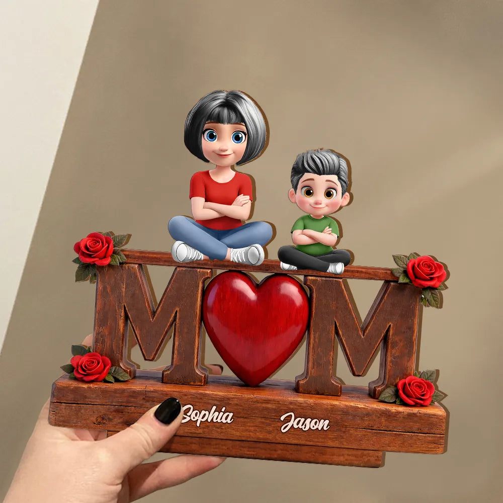 Gift For Mother,Mom - Children,Happ - Mother & Children Forever Linked Together - Personalized Custom Shaped 2-Layered Wooden Plaque
