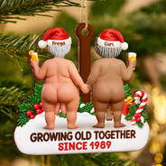 Anniversary,Christmas,Gift For Couples,Humorous,Old Couples,Top Market,Vector - Funny Anniversary Gift For Couples - Personalized Growing Old Wooden Ornament