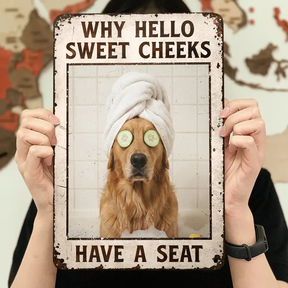Art Design,Humorous,Pet Lovers,Photo - Funny Bathroom Pet  - Custom Photo Funny Bathroom Pet Nice Butt Are You Pooping Toilet Dog Cat - Personalized Classic Metal Signs