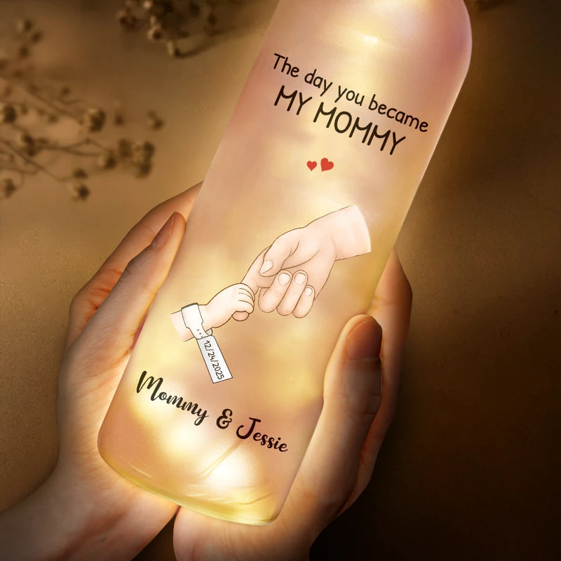 New Dad,New Mom,New baby,Gift For Father,Gift For Mother,Happy,Non-Eng,Calendar - Calendar The Day You Became My Dad Mom Holding Hands - Personalized Bottle Light
