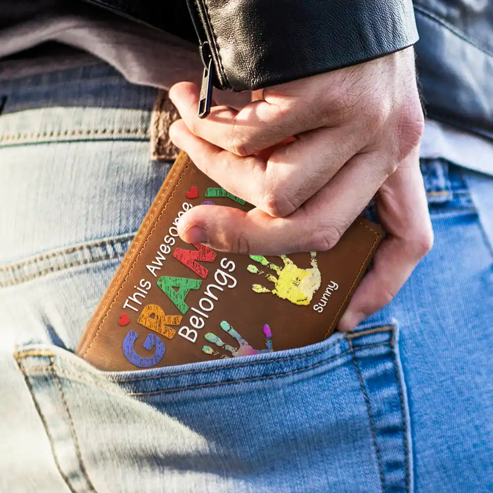 This Awesome Daddy Belongs To - Personalized Leather Wallet