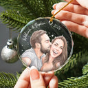 Art Design,Christmas,Romantic,Gift For Couples,Photo - Vivid Watercolor Art - Custom Photo Vivid Watercolor Art Anniversary Loving Couple - Personalized Circle Glass Ornament