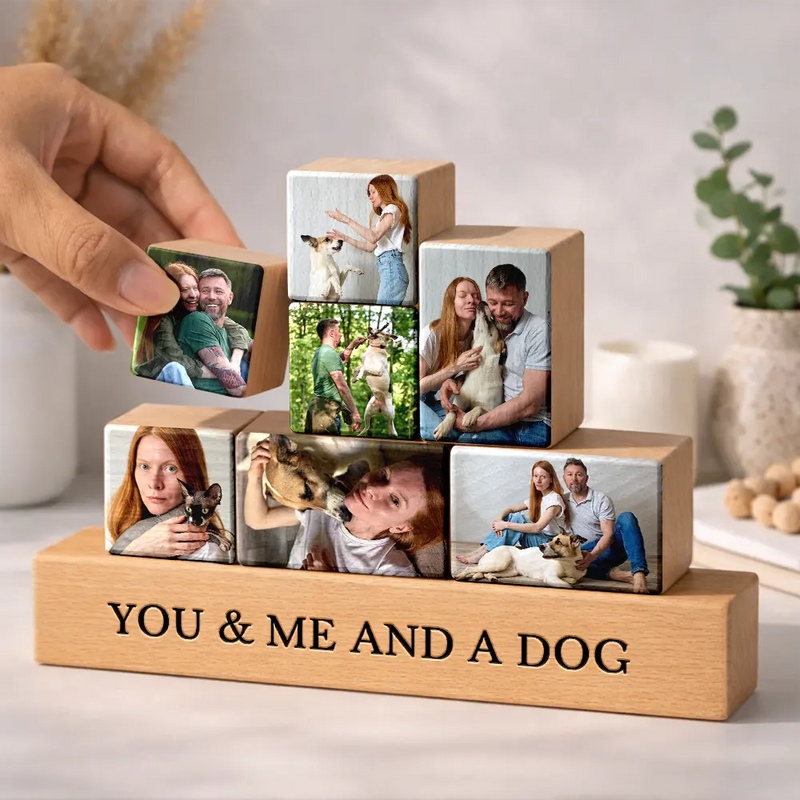 Pet Lovers,Pet Mom,Pet Dad,Pet Couple,Dog Lovers,Dog Mom,Dog Dad,Dog Couple,Cat Lovers,Cat Mom,Cat Dad,Cat Couple - Custom Photo Cute Dog Cat For Pet Lover - Personalized Wooden Stacking Photo Blocks