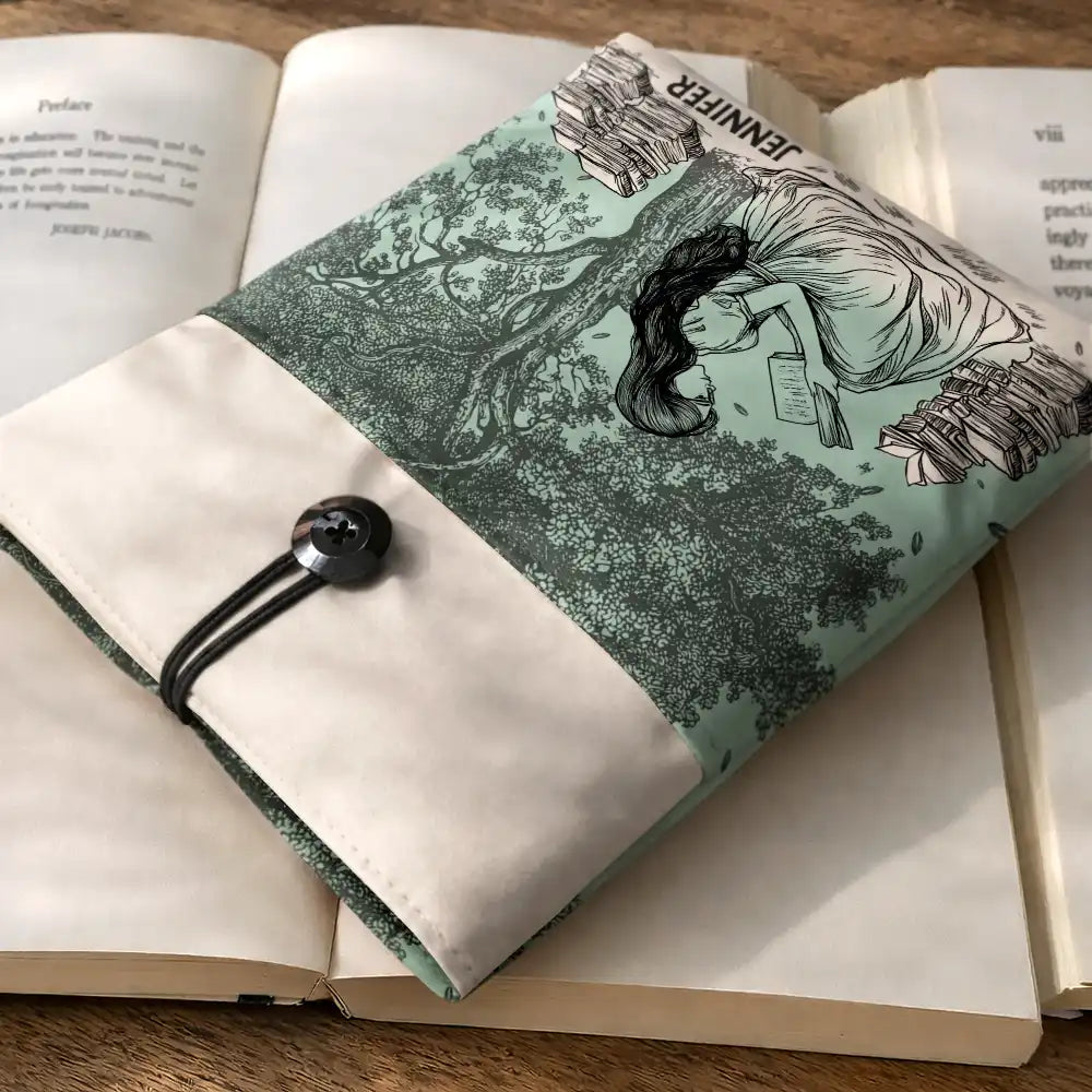 Reading, Gift For Yourself, Gift For Women, Happy - Once Upon A Time Reading Toile Pattern - Personalized Book Sleeve
