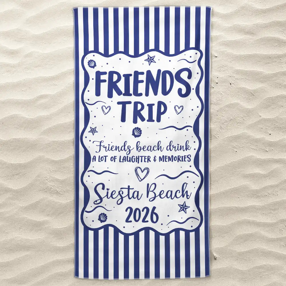 Gift For Bestie,Beach,Family,Happy,Icon - Girls Trip Family Trip On Vacation - Personalized Beach Towel