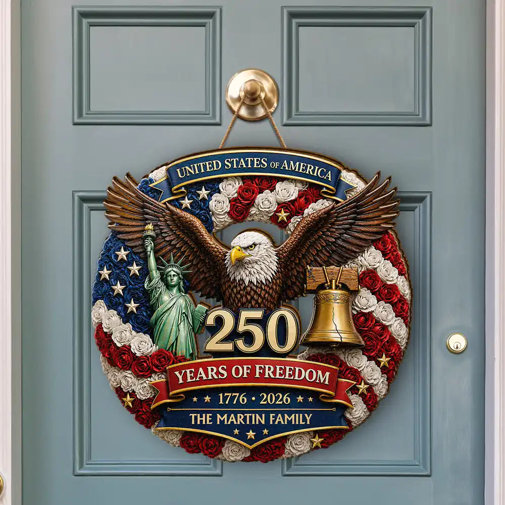 Family,Happy,America 250th,Independence Day,Top Market - 3D Effect Stars Stripes & Flowers 250 Years Of Freedom - Personalized Custom Shaped Wood Sign