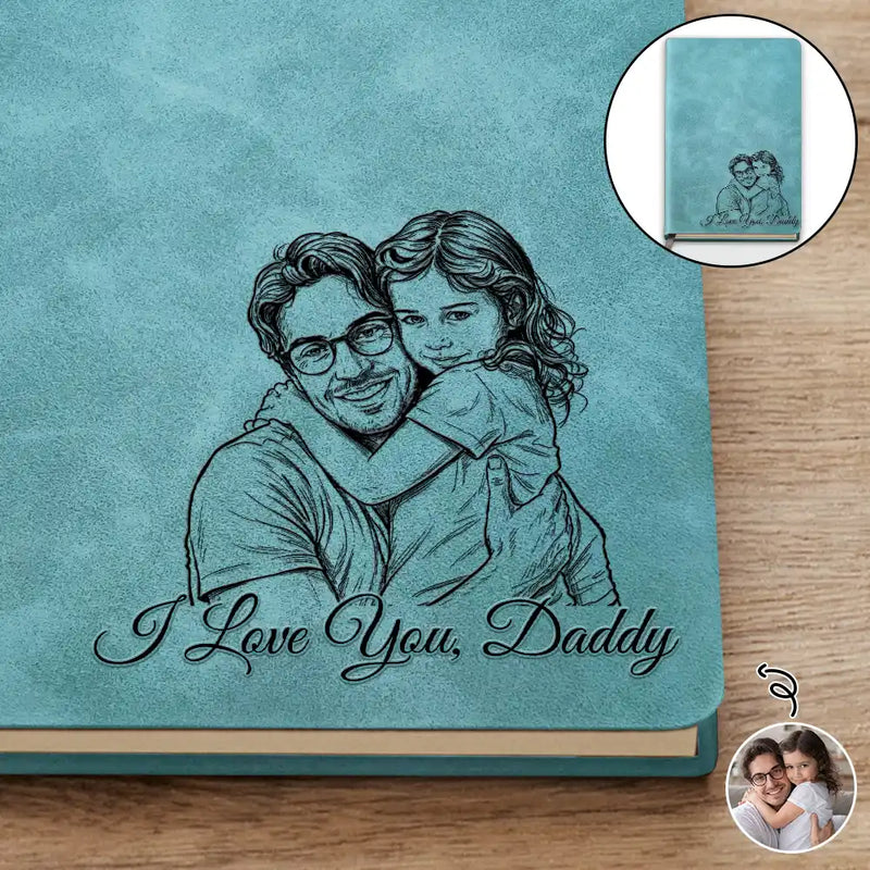 Gift For Father,Gift For Grandpa,Non-Eng,Photo - Pencil Sketch (Bold),Proud - Custom Photo Bold Sketch Best Dad Grandpa Ever Family Portrait - Personalized Leather Journal