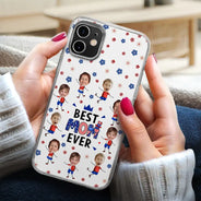 Gift For Mother,Gift For Grandma,Happy,Gift For Father,Gift For Grandpa,Independence Day,Photo,Icon,Humorous - Custom Photo Stars & Stripes Best Dad Mom Grandpa Grandma Ever - Personalized Clear Phone Case