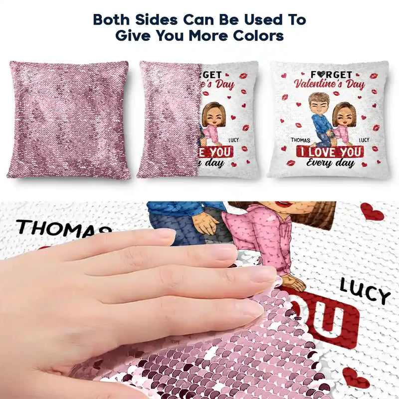 Gift For Couples,Old Couples,Gift For Husband,Gift For Wife,Gift For Boyfriend,Gift For Girlfriend,Love - Couple I Love You Every Day - Personalized Sequin Pillow, Mermaid Sequin Cushion Magic Reversible Throw Pillow