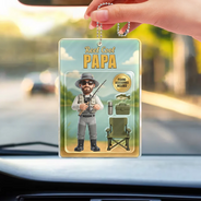 Gift For Father,Custom Photo,Fishing,Art Design,Playful,Photo - Toybox Figure - Custom Photo Toybox Figure Fishing Man Dad Grandpa Limited Edition - Personalized Acrylic Car Hanger