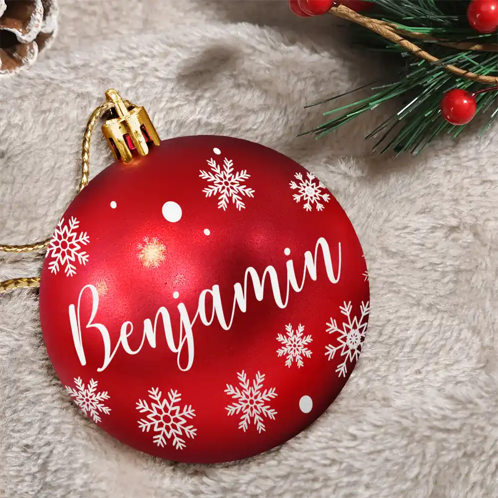 Family, Happy, Christmas - Christmas Ornaments With Name - Personalized Ball Ornament
