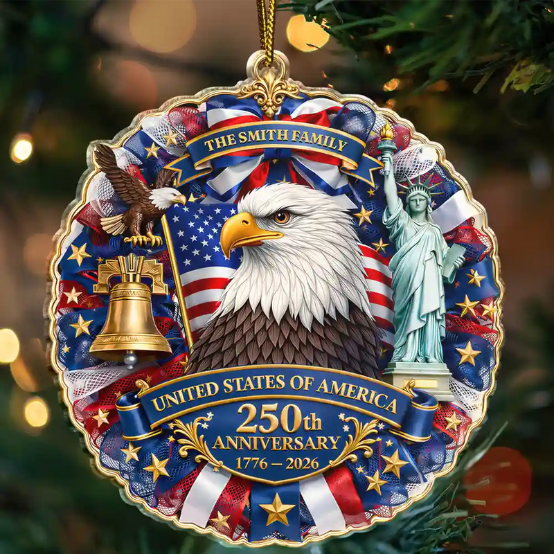 Independence Day, America 250th, Christmas, Proud, Family, Custom Text - Christmas America We Celebrate 250th Anniversary - Personalized Custom Shaped Acrylic Ornament