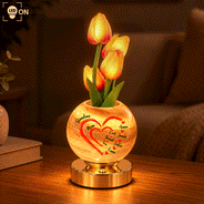 Christmas,Custom Text,Gift For Grandma,Gifts For Her,Grateful,Indoor Decor - Bedside Christmas Home Decor Gift For Grandma, Mom - Personalized With Kid's Name Sweethearts Tulip LED Night Light