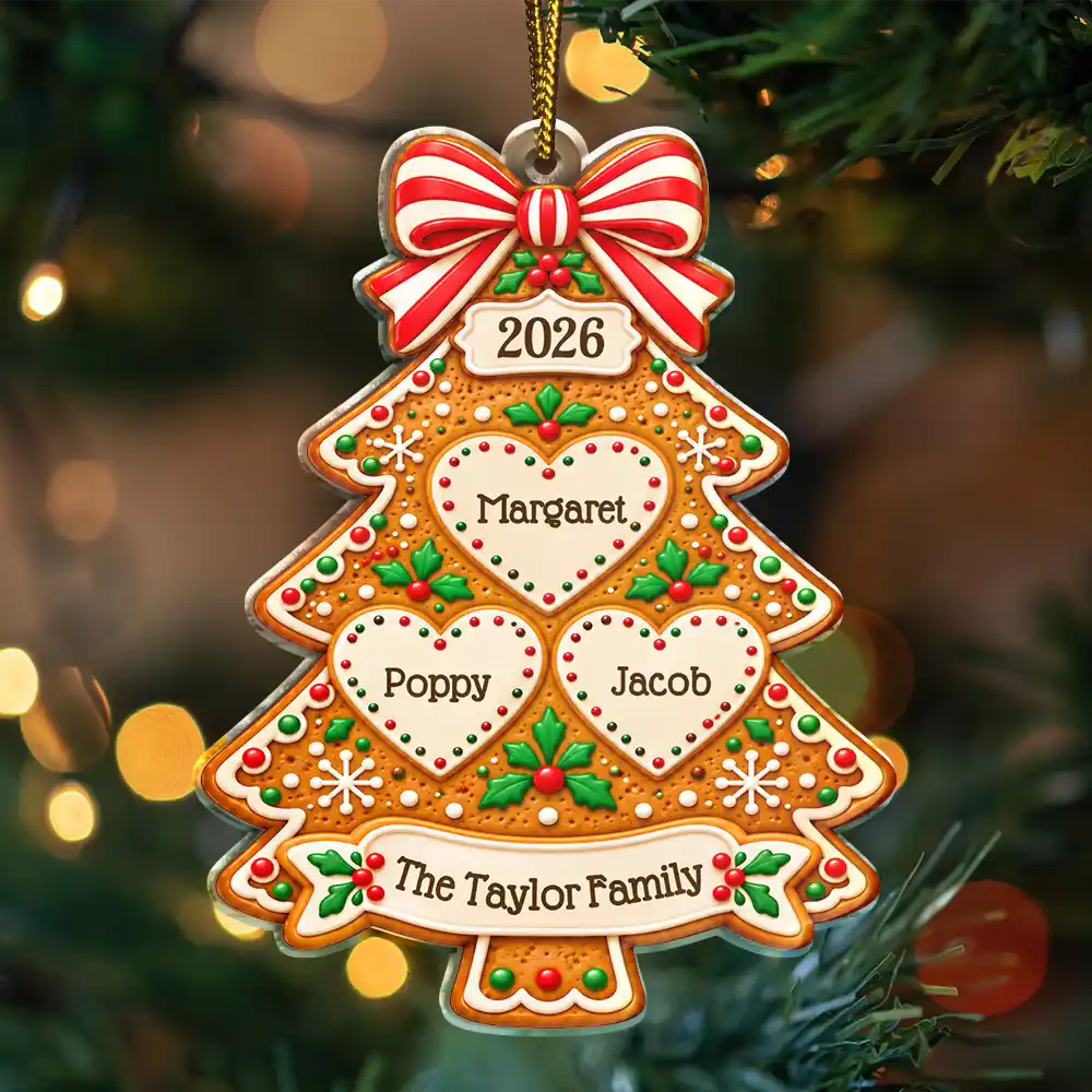 Christmas,Family,Happy,Icon - Christmas Gift For Family - Personalized Gingerbread Tree Names Acrylic Ornament
