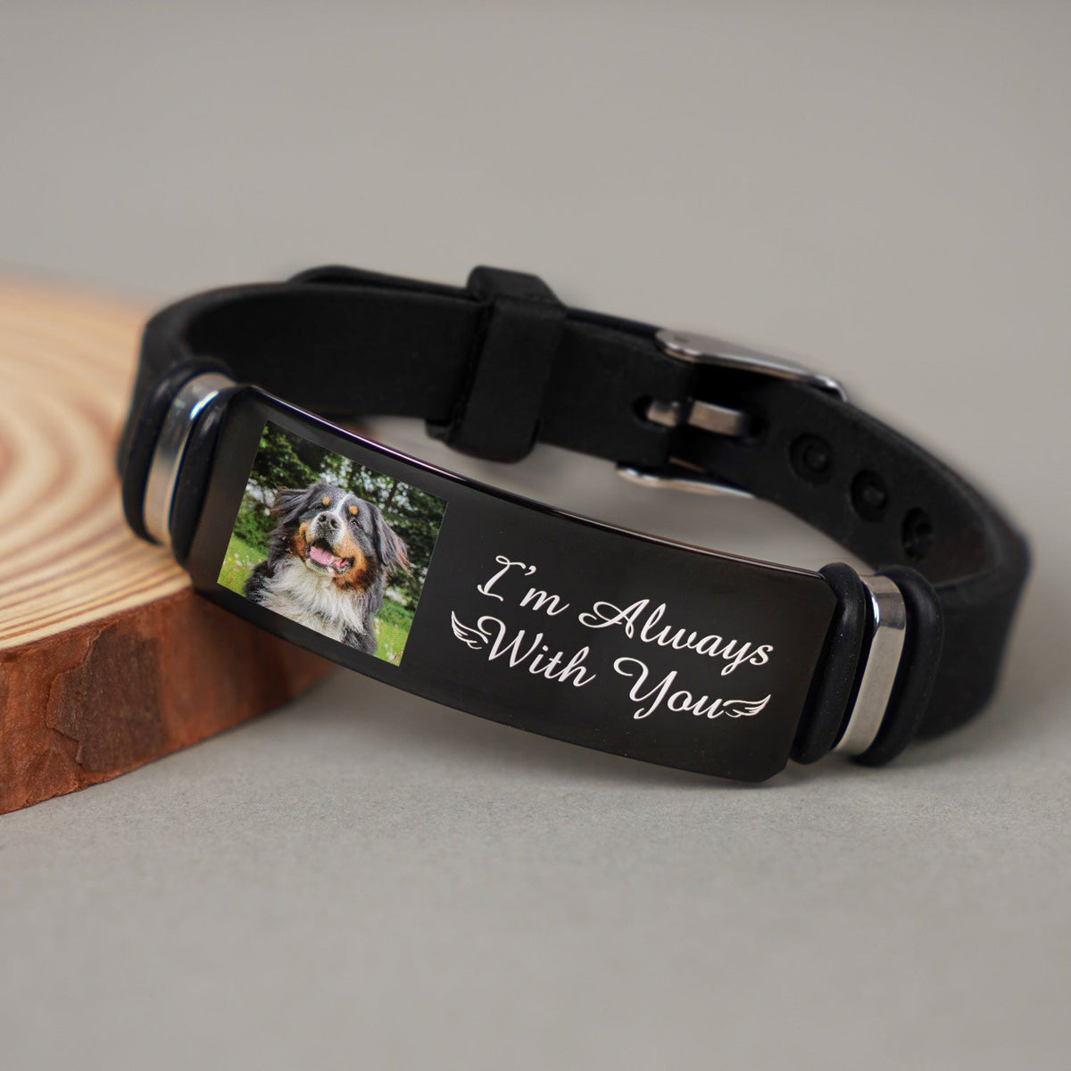 Custom Photo I'm Always With You - Memorial Gift For Pet Lover, Dog Mom, Cat Dad - Personalized Wristband Bracelet
