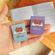 Christmas,Confident,Gift For Women,Gift For Yourself,Gifts For Her,Icon,Reading - Gifts For Book Lovers, Bookworms, Readers - Personalized Watercolor Birth Flower With Name Leather Magnetic Bookmark