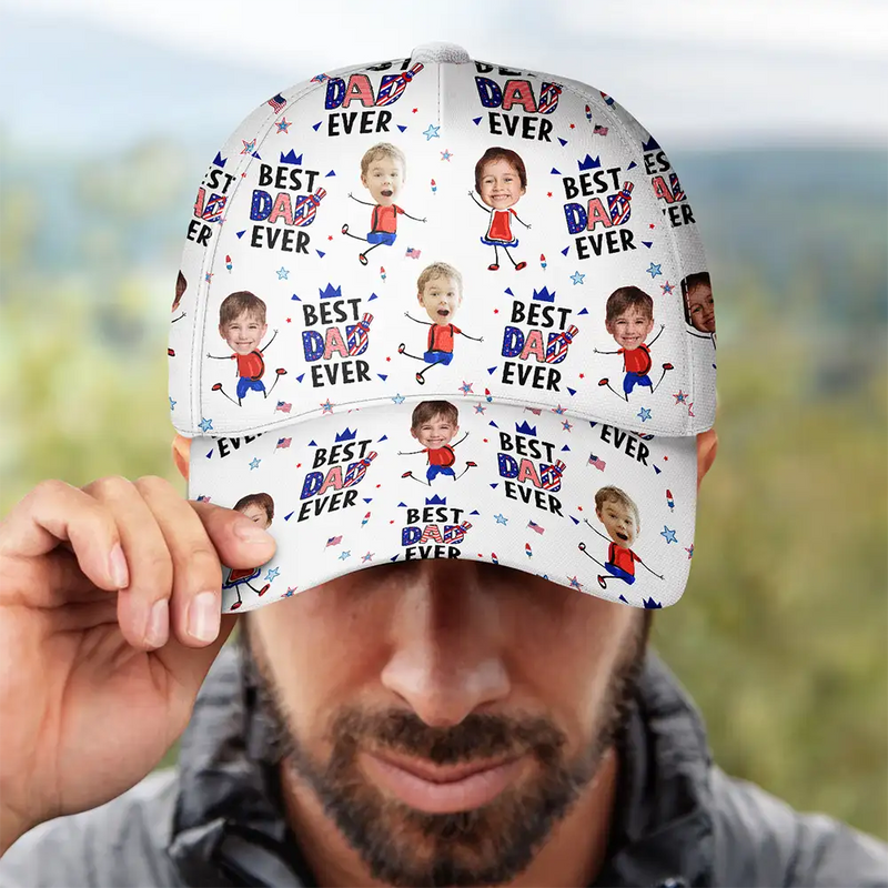 Gift For Mother,Gift For Grandma,Happy,Summer,Gift For Father,Gift For Grandpa,Independence Day,Photo,Icon,Humorous - Custom Photo Stars & Stripes Best Dad Mom Grandpa Grandma Ever - Personalized Classic Cap