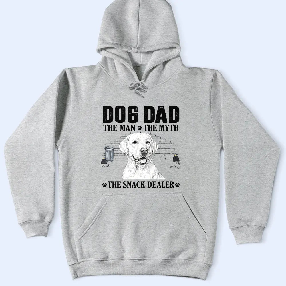 Dog Dad,Pet Lovers,Gift For Father,Custom Photo,Art Design,Playful,Photo - Pencil Sketch - White BG - Custom Photo Pencil Sketch Art Dog Dad The Man The Myth The Snack Dealer - Personalized T Shirt