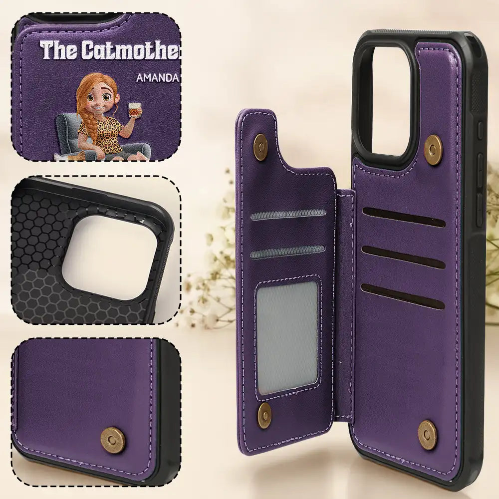 Cat Mom,Cat Lovers,Pet Lovers,Funny - The Cat Mother 3d Effect - Personalized Leather Flip Wallet Phone Case