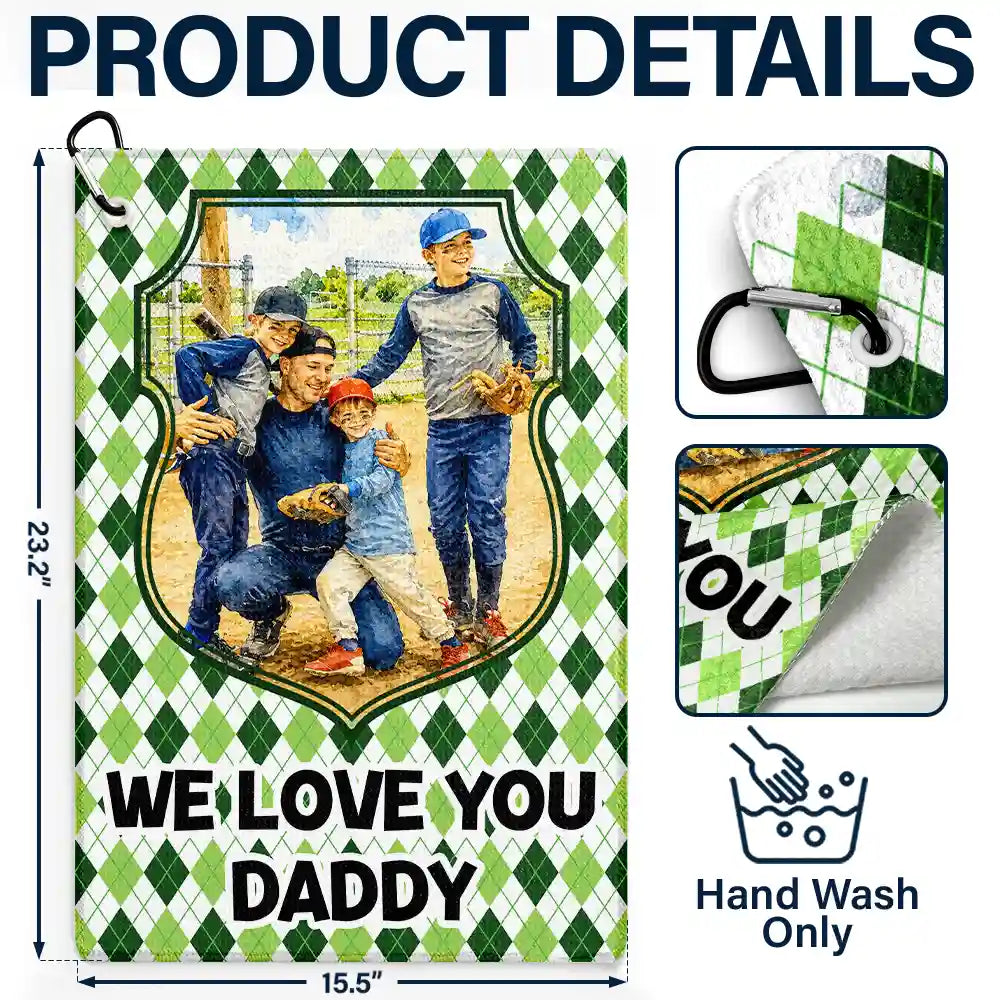 Gift For Husband,Gift For Yourself,Gift For Men,Gift For Father,Sport Dad,Dad's Hobby,Grandpa's Hobby,Golf,Non-Eng,Photo - Watercolor (with BG),Playful - Custom Photo Watercolor Painting Best Daddy By Par I Love You Grandpa - Personalized Golf Towel