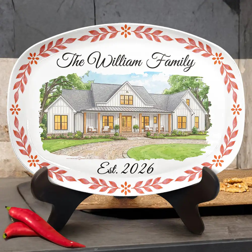 Art Design,Christmas,Custom Photo,Gift For Couples,Happy,New House,Old Couples,Photo - Vivid Watercolor Art,Top Market - Housewarming Gift For Couples - Personalized Custom Photo Watercolor New Home Portrait Plate