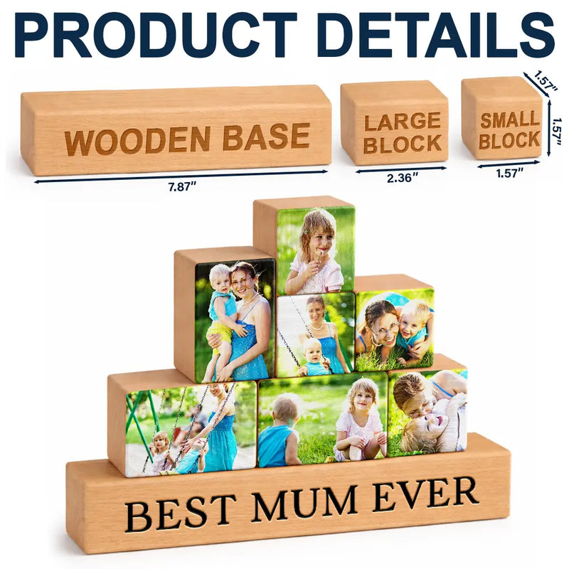 Mom - Daughters (Adult),Mom - Daughters (Young),Mom - Sons,Mom - Children,Gift For Mother - Custom Photo Best Mom Ever - Personalized Wooden Stacking Photo Blocks