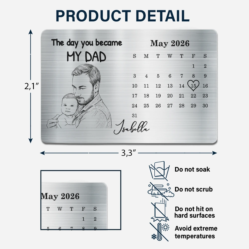 Custom Photo,New Dad,New Mom,New baby,Gift For Father,Non-Eng,Photo - Pencil Sketch,Calendar,Adorable - Custom Photo Pencil Sketch Calendar The Day You Became My Mom Dad - Personalized Aluminum Wallet Card