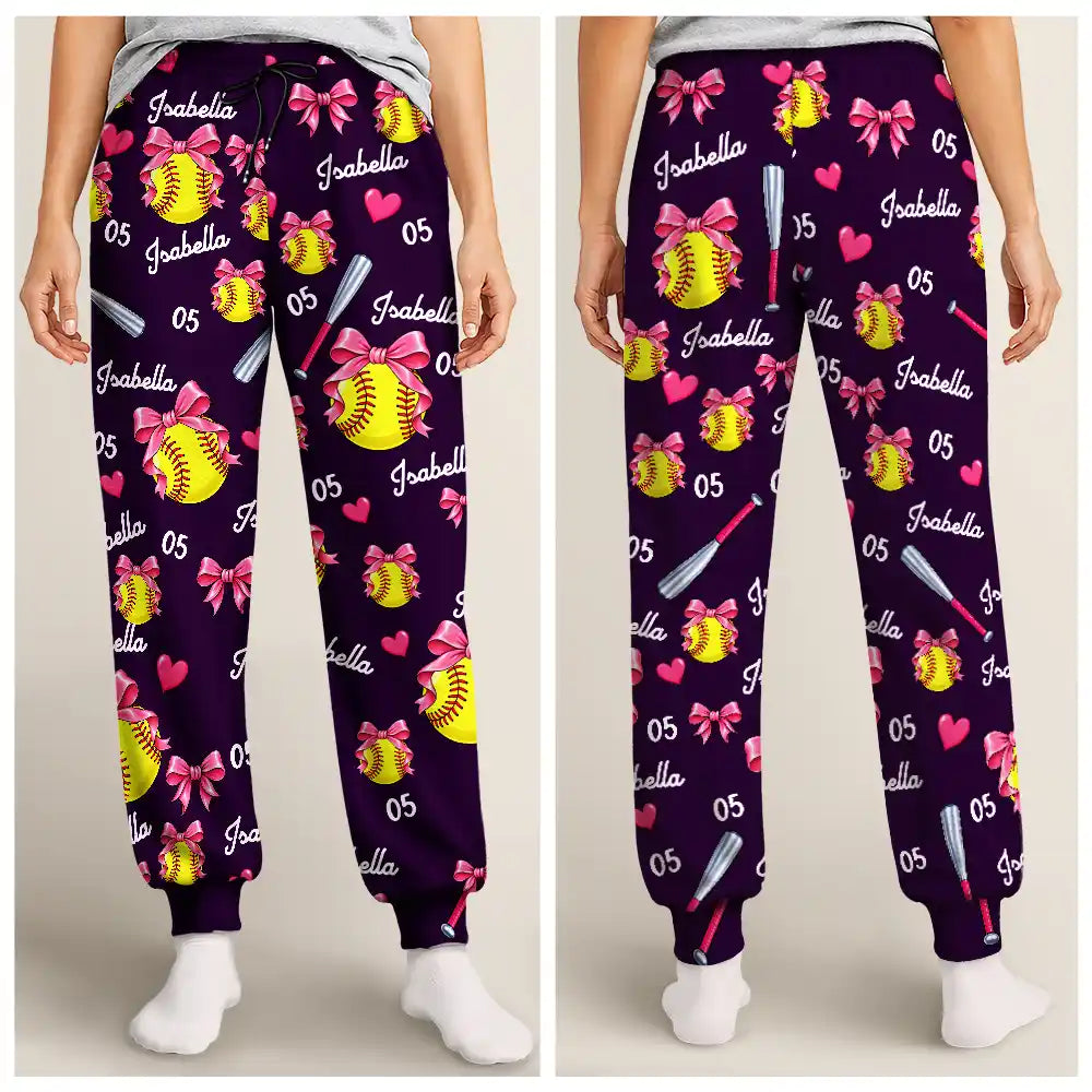 Christmas, Gift For Mother, Gifts For Her, Happy, Icon, Mom - Children, Softball - Christmas Gift For Sports Lovers - Personalized Coquette Bow Star Lightning Pajama Pants