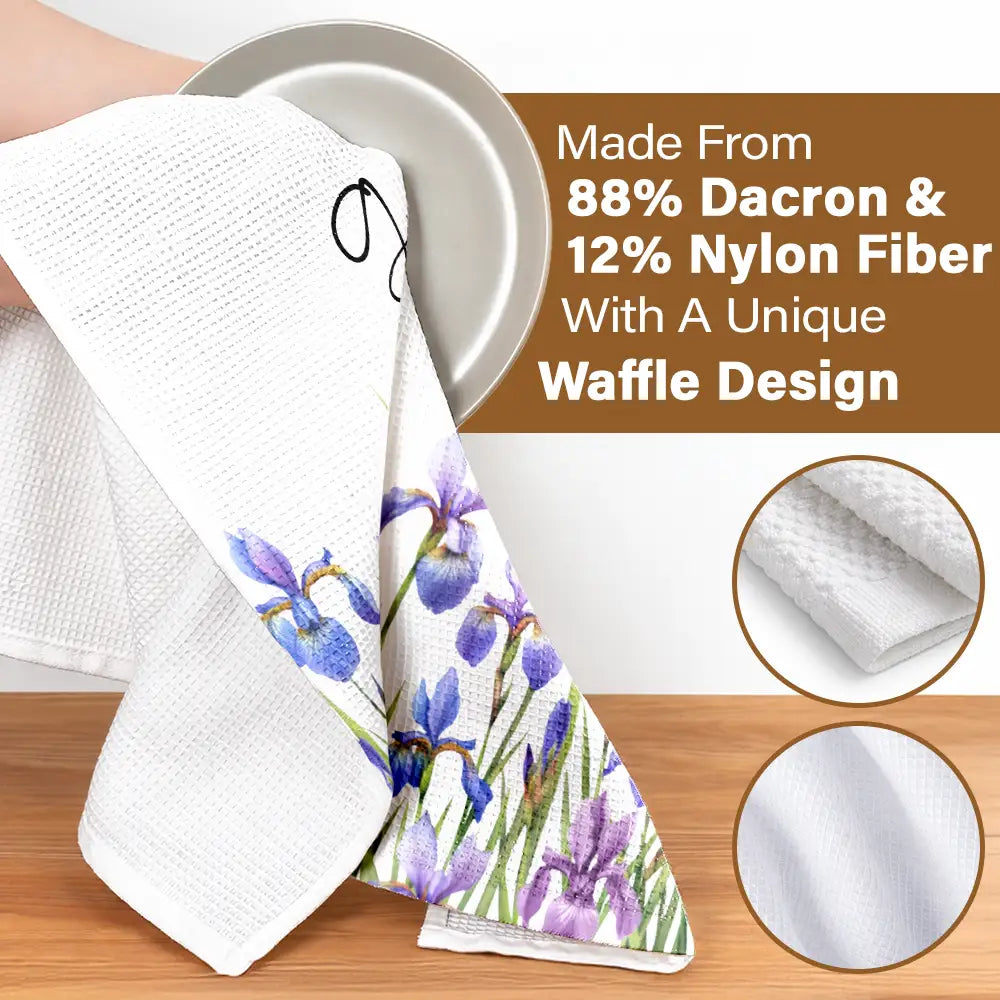 Gift For Wife, Gift For Mother, Gift For Grandma, Happy - Mom Grandma Kitchen Watercolor Birth Flower - Personalized Kitchen Towel