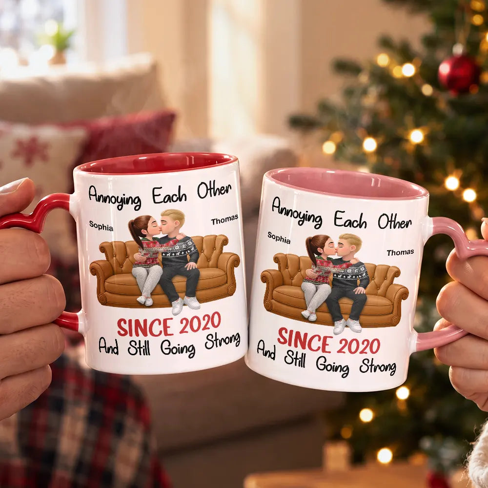 Christmas,Gift For Couples,Old Couples,Romantic,Vector - Anniversary Gift For Couples - Personalized Annoying Each Other Heart Handle Accent Mug
