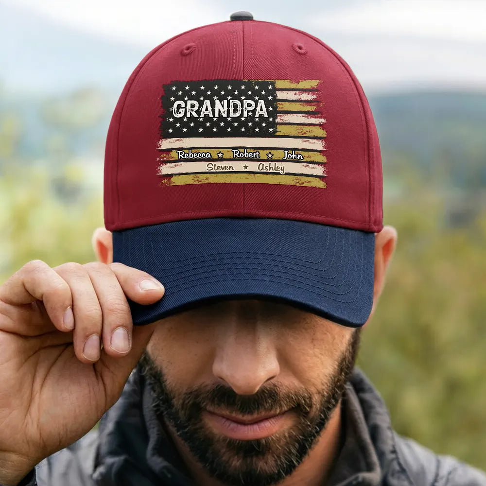 Gift For Father,Gift For Grandpa,Independence Day,Custom Text,Confident - Stars & Stripes US Flag American Dad Grandpa - Personalized Two Tone Cap