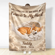 Art Design,Pet Memorial,Cozy,Pet Lovers,Memorial,Photo - Sleeping Pet Angle Wing - Custom Photo Sleeping Angel In Your Heart I'll Always Be Memorial Dog Cat - Personalized Fleece Blanket, Sherpa Blanket