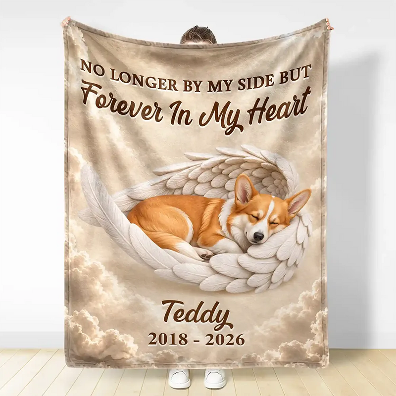 Art Design,Pet Memorial,Cozy,Pet Lovers,Memorial,Photo - Sleeping Pet Angle Wing - Custom Photo Sleeping Angel In Your Heart I'll Always Be Memorial Dog Cat - Personalized Fleece Blanket, Sherpa Blanket