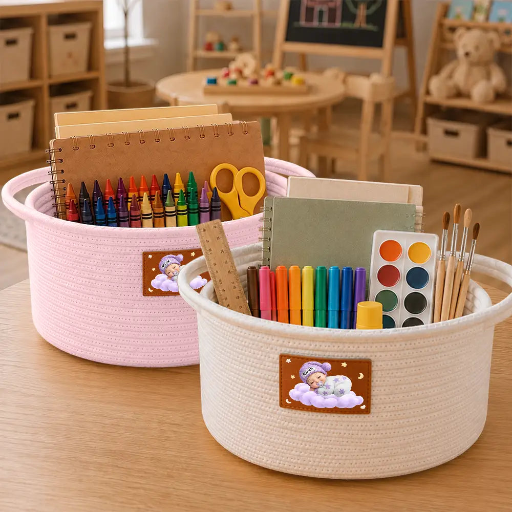 Adorable,Gift For Mother,Gifts For Her,New Baby,New Mom,Vector - Baby Shower Gifts For New Mom, New Dad - Personalized Sleeping Baby Woven Rope Basket