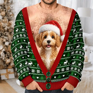 Adorable,Art Design,Christmas,Custom Photo,Gift For Father,Pet Dad,Pet Lovers,Photo - Christmas Accessories 3D Cartoon Pet,Top Market - Christmas Gag Gift For Pet Dad - Personalized Custom Photo Pet Face Hairy Chest Abs Body Unisex Ugly Sweater