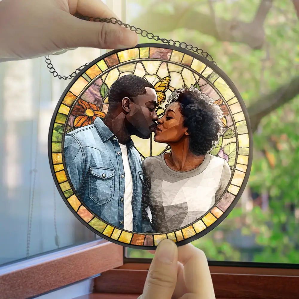 Gift For Couples,Gift For Mother,Gift For Grandpa,Gift For Father,Gift For Grandma,Family,Parents,Love - Custom Photo Stained Glass Portrait Mom Grandma Parents Family - Personalized Stained Glass Window Hanging Suncatcher
