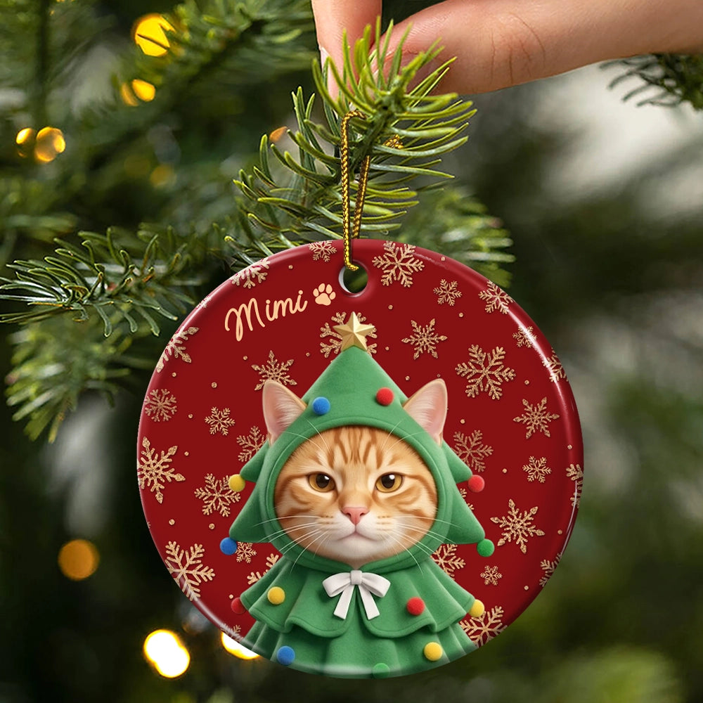 Art Design,Christmas,Custom Photo,Indoor Decor,Pet Lovers,Photo - Christmas Accessories 3D Cartoon Pet,Playful - Christmas Gift For Dog Cat Lovers - Personalized Custom Photo Snowflake Pet Portrait And Name Circle Ceramic Ornament