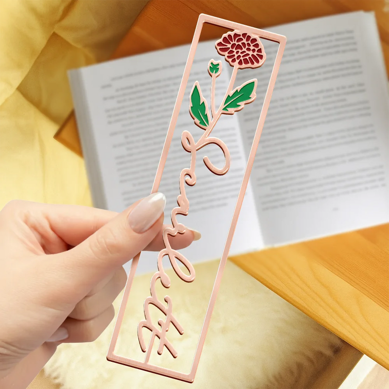 Reading, Gift For Yourself, Gift For Women, Happy - Birth Month Flower Bookish Keepsake - Personalized Metal Bookmark