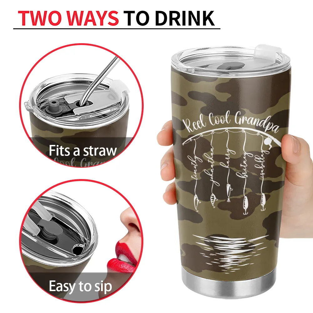 Gift For Father,Gift For Grandpa,Fishing,Non-Eng,Icon,Proud - Reel Cool Dad Grandpa - Personalized Tumbler