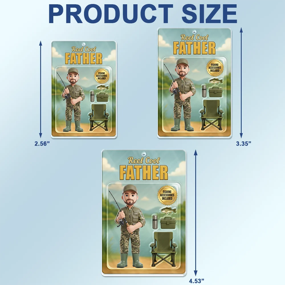 Gift For Father,Custom Photo,Fishing,Art Design,Playful,Photo - Toybox Figure - Custom Photo Toybox Figure Fishing Man Dad Grandpa Limited Edition - Personalized Acrylic Car Hanger