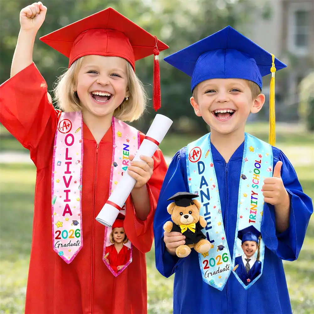 Graduation,Gift For Grandkids,Gift For Kids,Happy - Custom Photo Cute Graduation Kid Kindergarten Preschool - Personalized Kid Graduation Stole