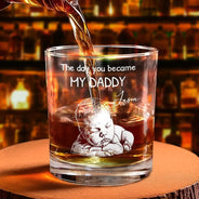 Custom Photo,New Dad,New Mom,New baby,Gift For Father,Non-Eng,Photo - Pencil Sketch (Dark BG),Calendar,Adorable - Custom Photo White Pencil Sketch Art Calendar The Day You Became My Mom Dad - Personalized Whiskey Glass