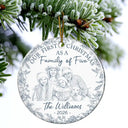 Parents,New Baby,Art Design,Christmas,Photo - Pencil Sketch - Remove BG,Happy - Custom Photo Pencil Sketch First Christmas As A Family Of Four Toile - Personalized Circle Ceramic Ornament