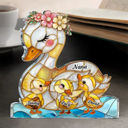 Gift For Grandma,Gift For Mother,Love - Duck Mother Ducklings Stained Glass Effect Mom Grandma - Personalized Custom Shaped Acrylic Plaque